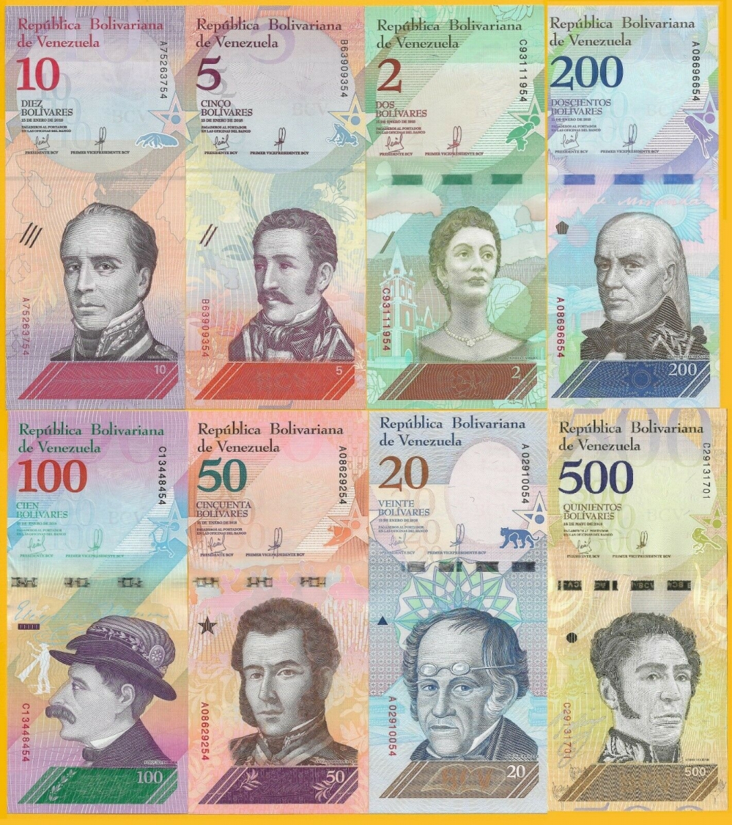 Bộ 8 tờ Venezuela mới nhất 2018